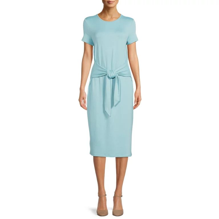 Time and Tru Women's Short Sleeve Tie Front Knit Dress | Walmart (US)