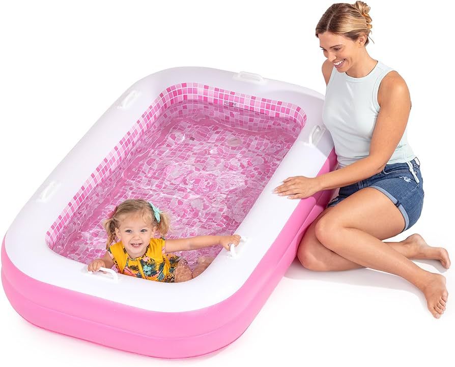 Small Inflatable Kiddie Pool 65"x39"x10" (5'5") Blow Up Soft Bottom, Handles, Drain, Shallow Rect... | Amazon (US)