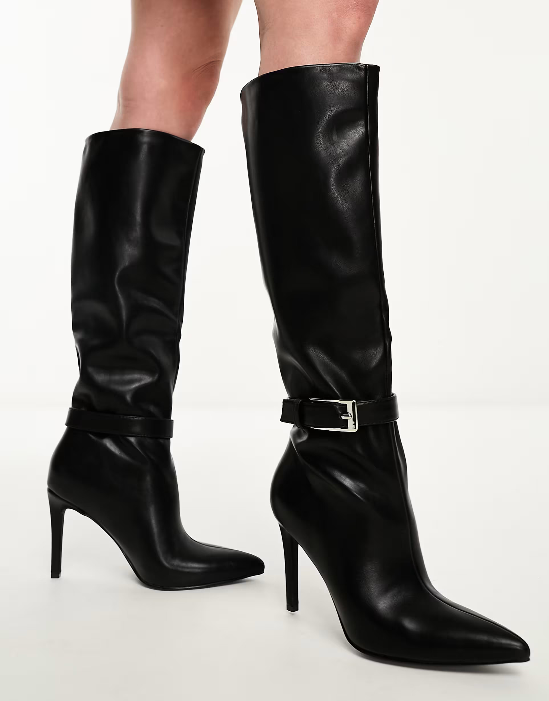 Simmi London Acer buckle detail pointed knee boots in black | ASOS | ASOS (Global)