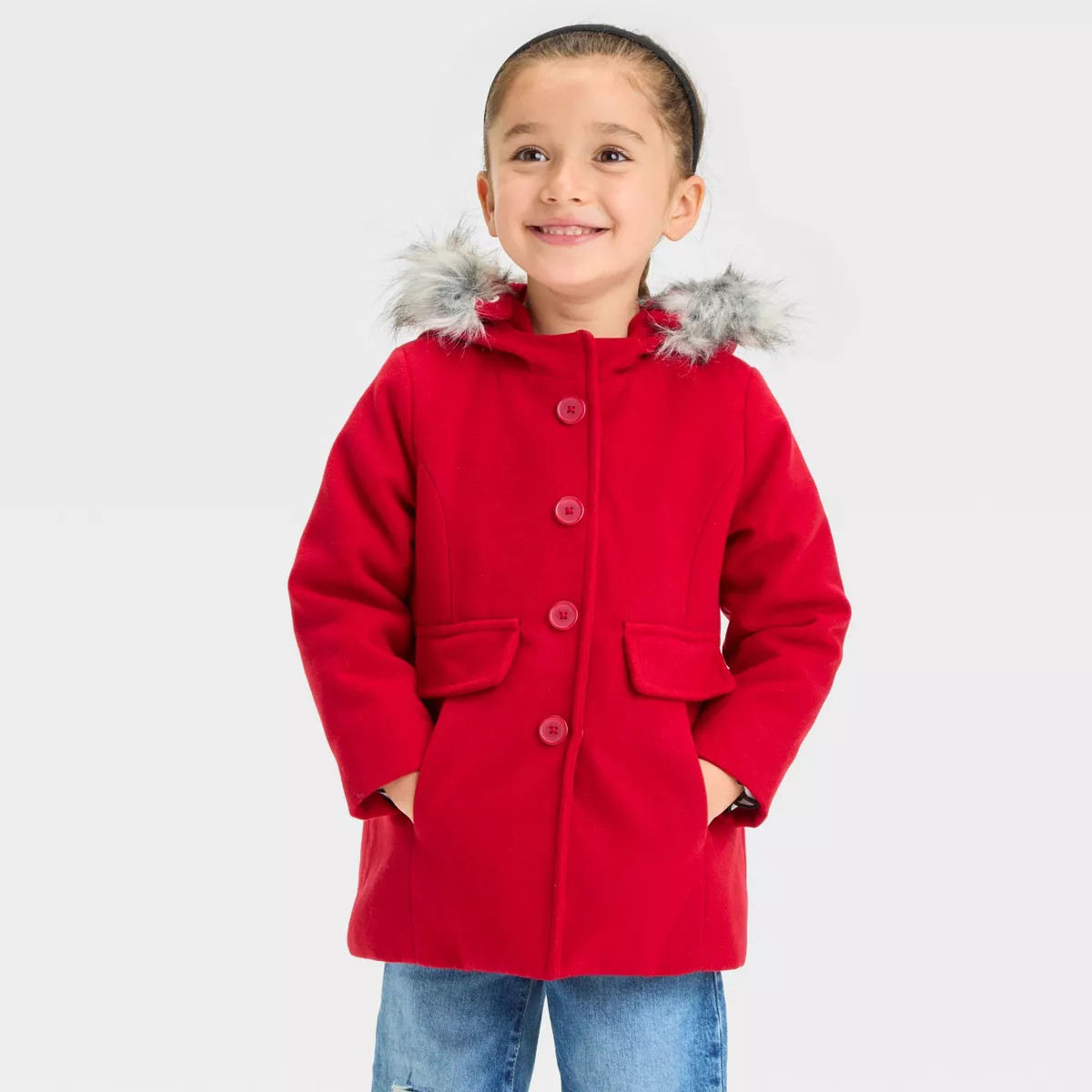 Baby Girls' Faux Wool Peacoat - Cat & Jack™ Red 18M | Target