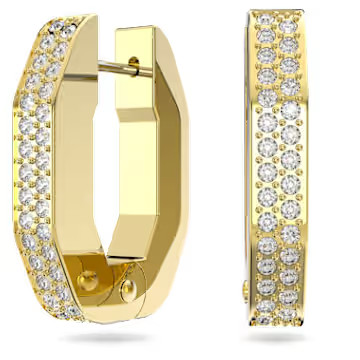 Dextera hoop earrings, Octagon shape, Small, White, Gold-tone plated by SWAROVSKI | SWAROVSKI