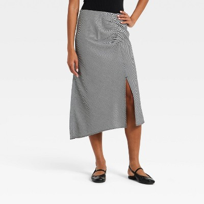 Women's Midi Asymmetrical Skirt - A New Day™ Black Gingham XS | Target