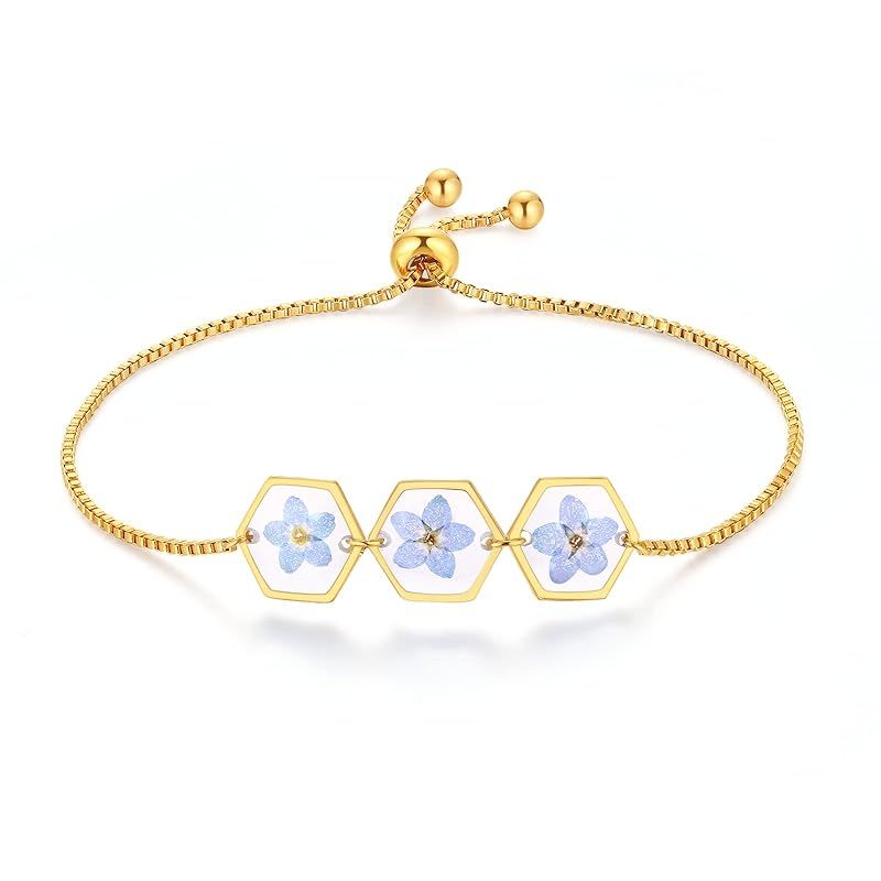 Forget-Me-Not Pressed Wildflower Bracelet | Personalized Handmade Bracelet | Real Wildflowers Bra... | Amazon (US)