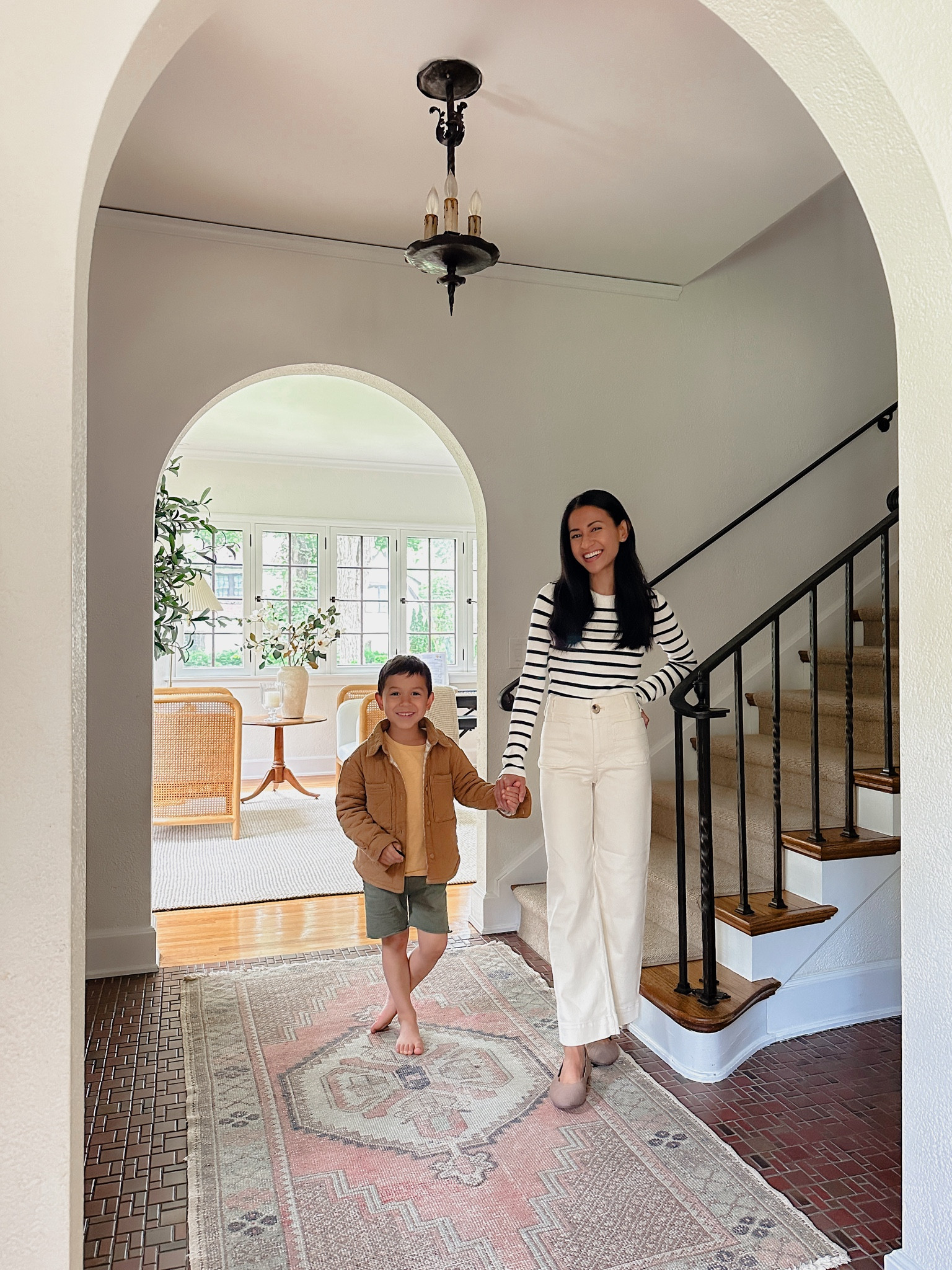 Outfit details. My off-white (color is Cloud White) wide leg jeans are super comfortable + perfect fit. I’m wearing size 23 regular  My striped crew sweater top is on sale and extra 15% off. 

#LTKSaleAlert #LTKStyleTip