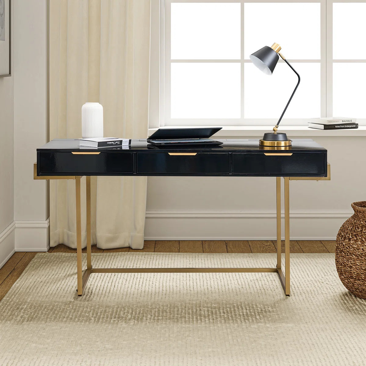 Rothi Modern 62'' W Rectangle Writing Desk with Built-in Charging Station and Cable Management an... | Wayfair North America