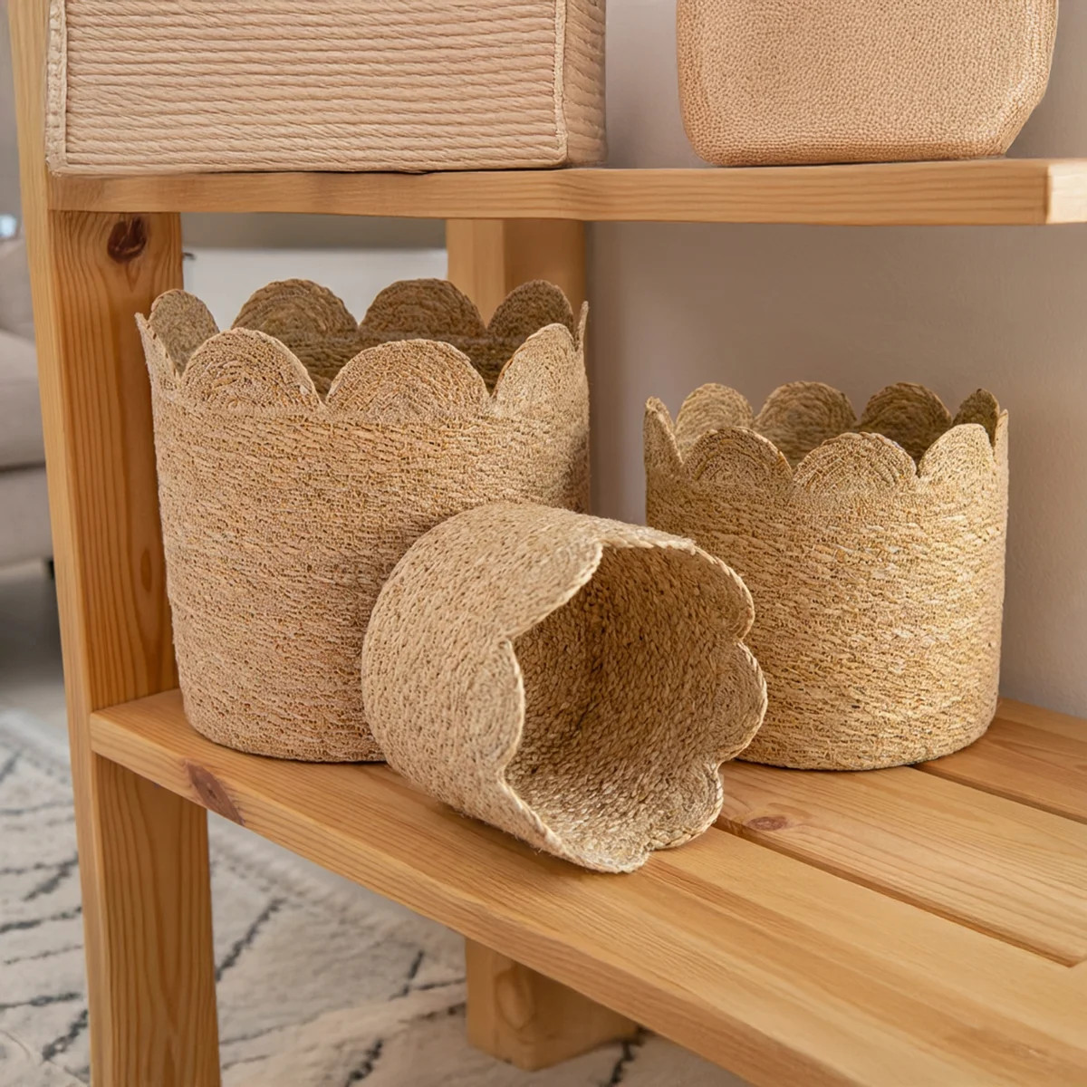 Haight 3Pc Round Seagrass Scallop Edge Basket Natural | Wayfair North America