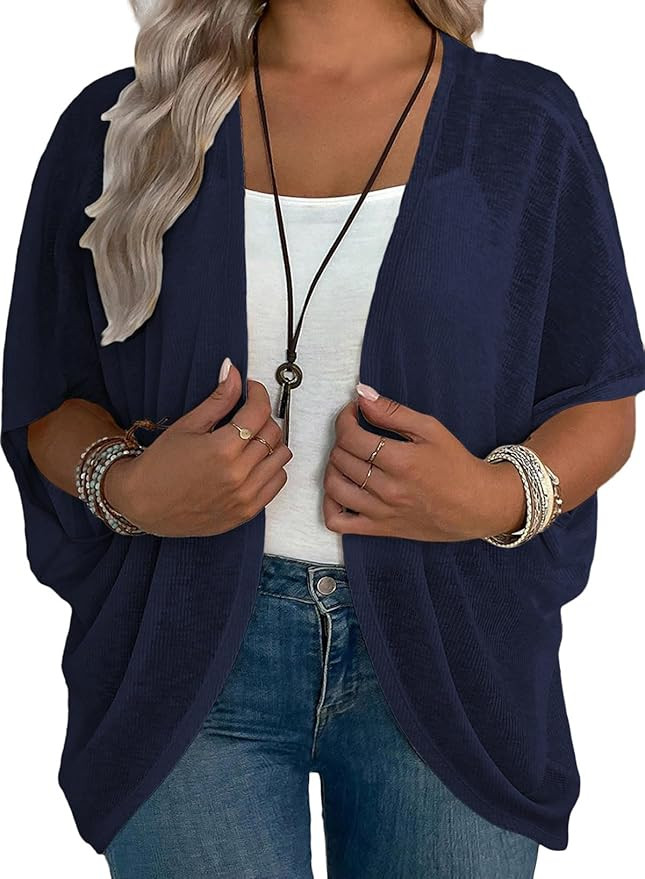 Womens Plus Size Cardigan Half Sleeve Lightweight Summer Kimono Cover Up Tops(1X-5X) | Amazon (US)