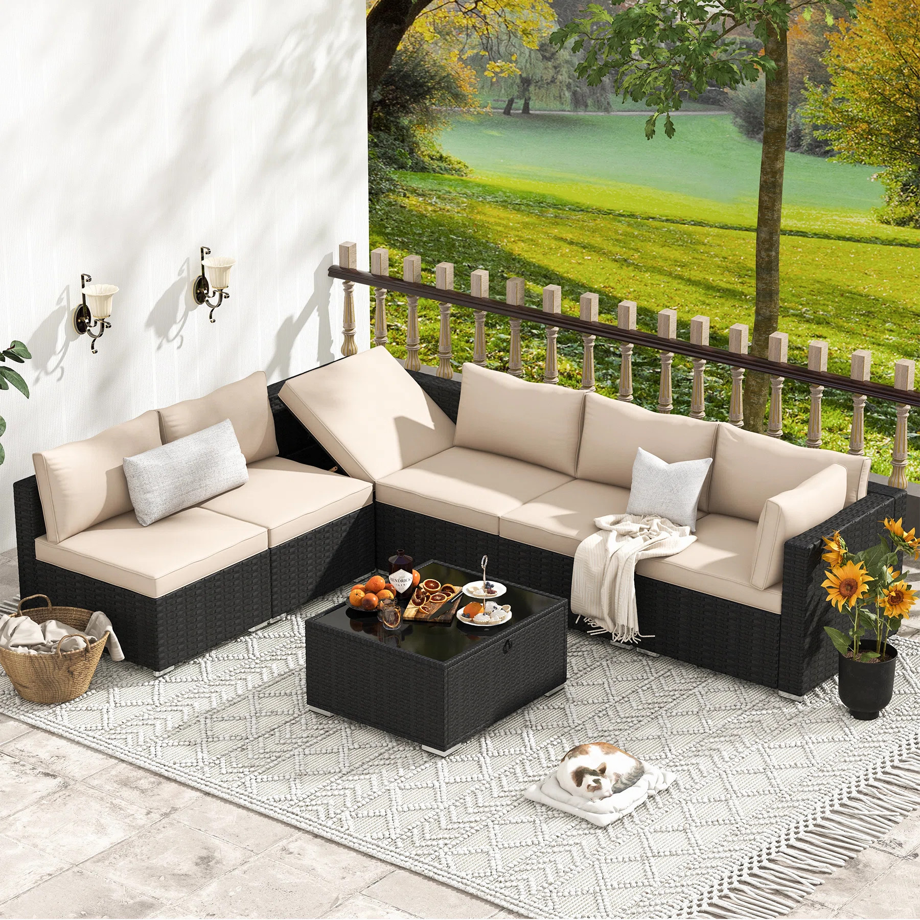 Latitude Run® Quadreka 24.8'' Wide Outdoor Wicker Symmetrical Patio Sectional with Cushions & Re... | Wayfair North America