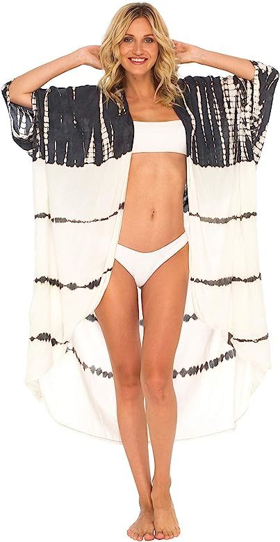 SHU-SHI Womens Casual Loose Kimono Cardigan Tie Dye Beach Coverups Plus Size | Amazon (US)