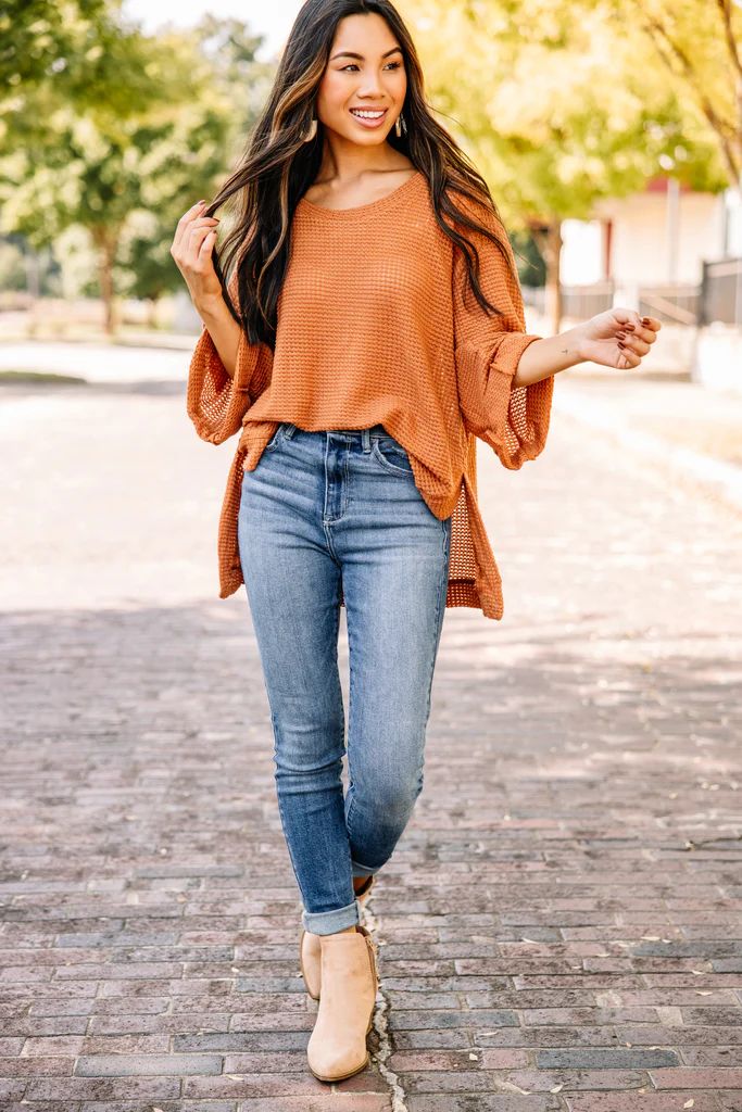 See You Soon Camel Brown Waffle Knit Sweater | The Mint Julep Boutique