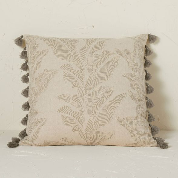 Printed Botanical Textured Linen Square Throw Pillow Neutral - Opalhouse™ designed with Jungalo... | Target
