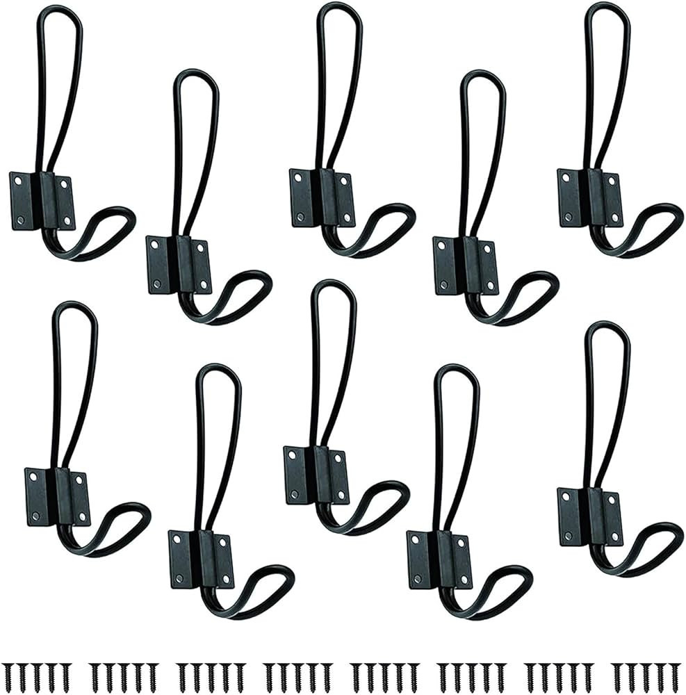 10pack Rustic Entryway Hooks - Black Wall Hooks for Hanging with 40pack Metal Screws, Vintage Dou... | Amazon (US)