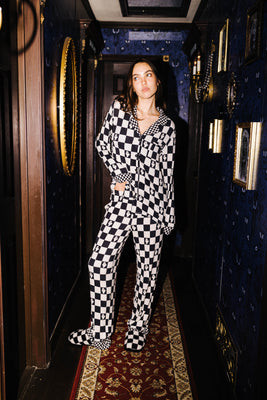 Adult Ghost Check Ribbed Pajama Set (Pockets) | Staykation