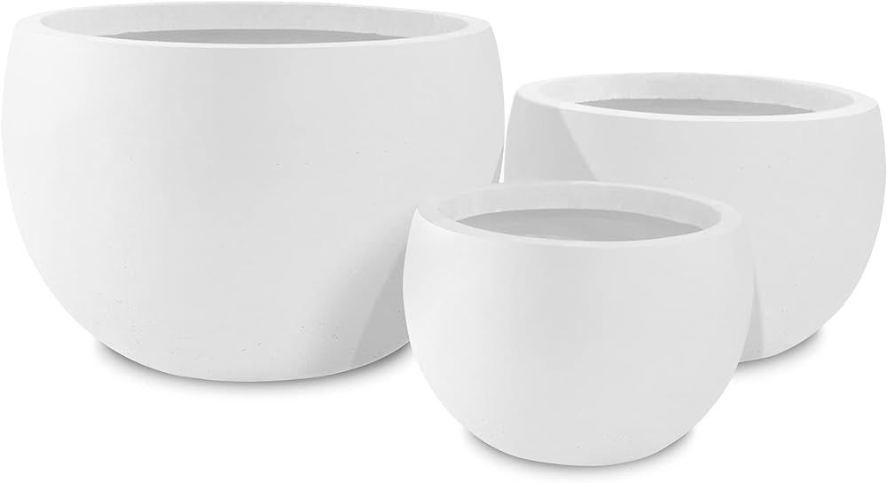 Kante 20" D, 16" D and 12" Pure White Concrete Round Elegant Planters (Set of 3), Outdoor Indoor ... | Amazon (US)