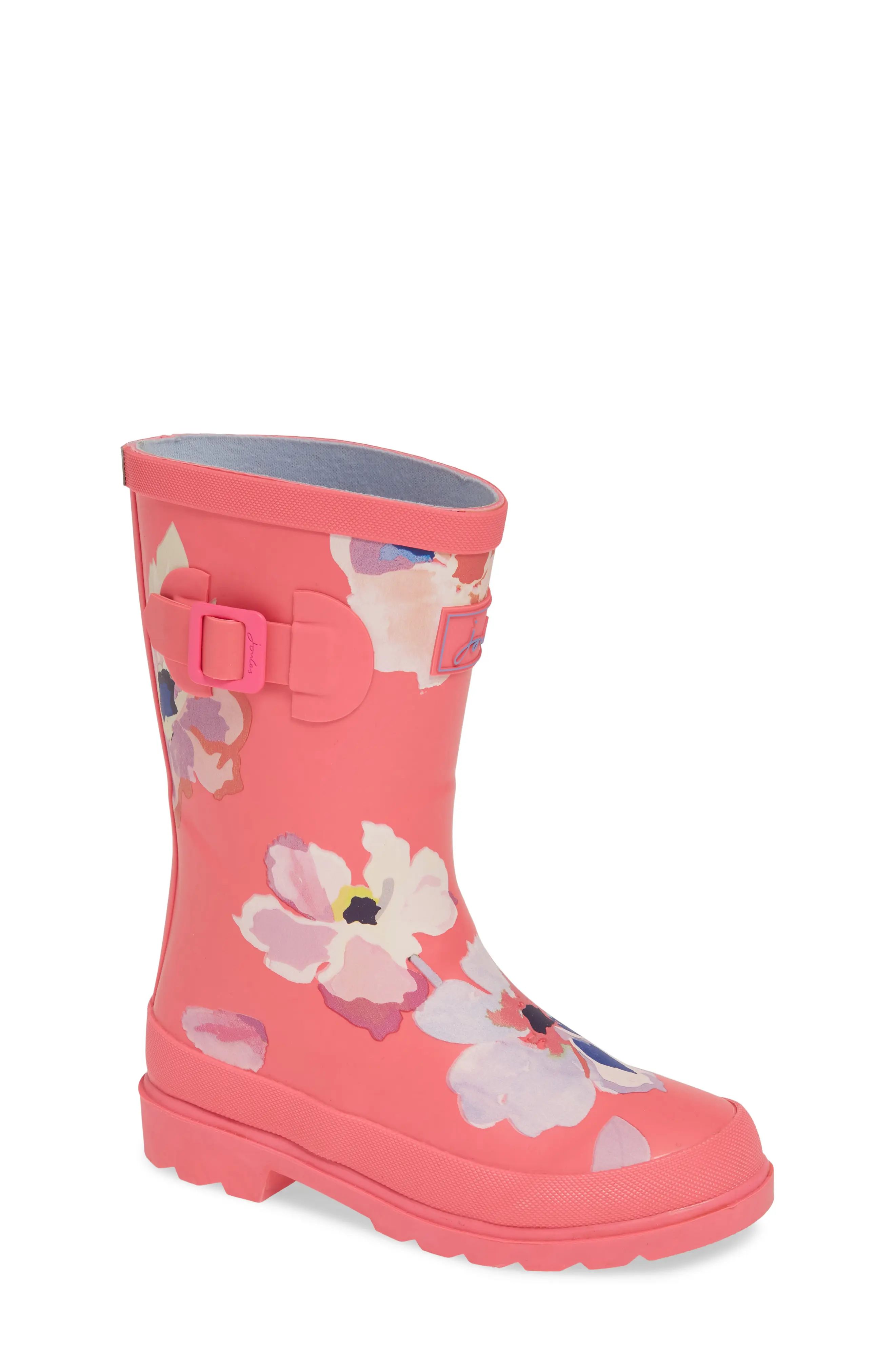 Girl's Joules Mid Height Print Welly Waterproof Rain Boot, Size 1 M - Pink | Nordstrom