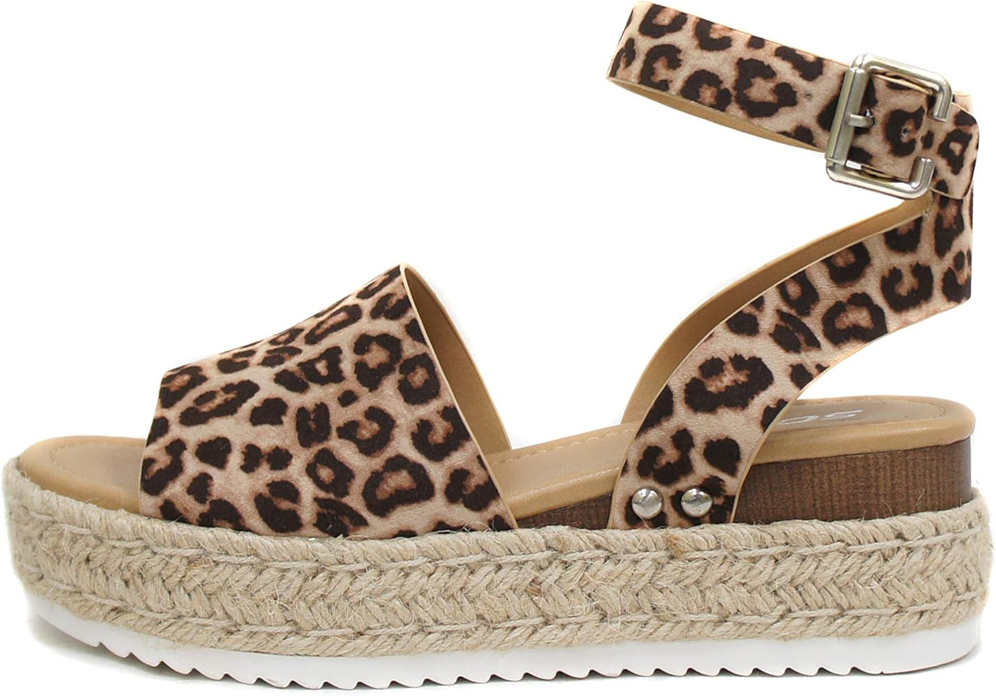 Soda Women's Topic Open Toe Buckle Ankle Strap Espadrille Synthetic sandals | Amazon (US)