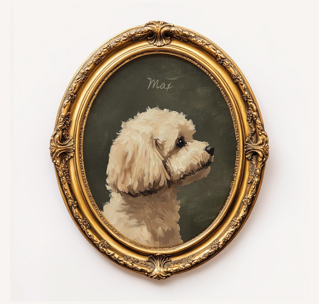 Personalized Artful Maltipoo Oil Painting Portrait, Custom Vintage Cavapoo Dog Folk Art Print Moo... | Etsy (US)