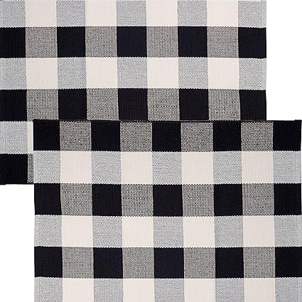 Sierra Concepts 2-Pack Buffalo Plaid Check Rug Door Mat, 35" x 24" Cotton Black/White Indoor Outd... | Amazon (US)