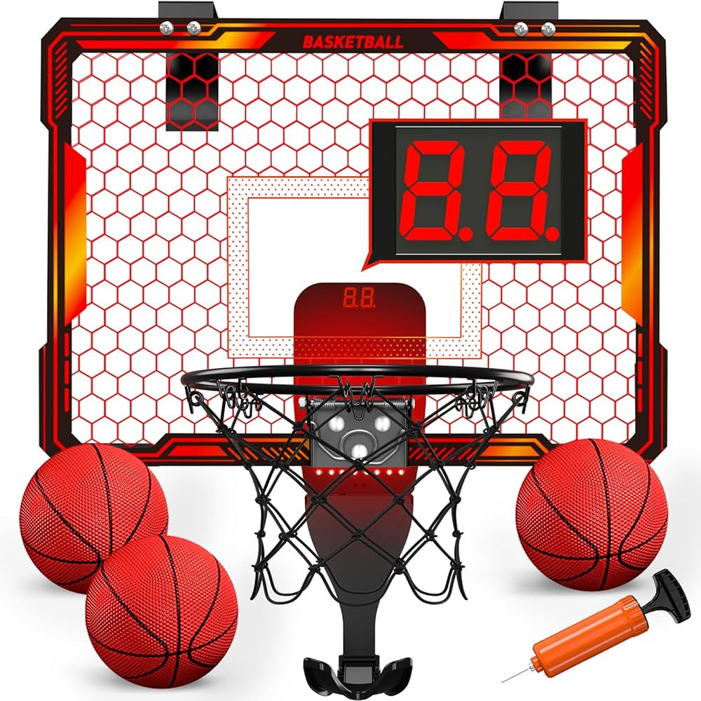 Basketball Hoop Indoor, Mini Basketball Hoop with 7 LED Lighting, Scoreboard, 3 Modes, Volume Adj... | Amazon (US)