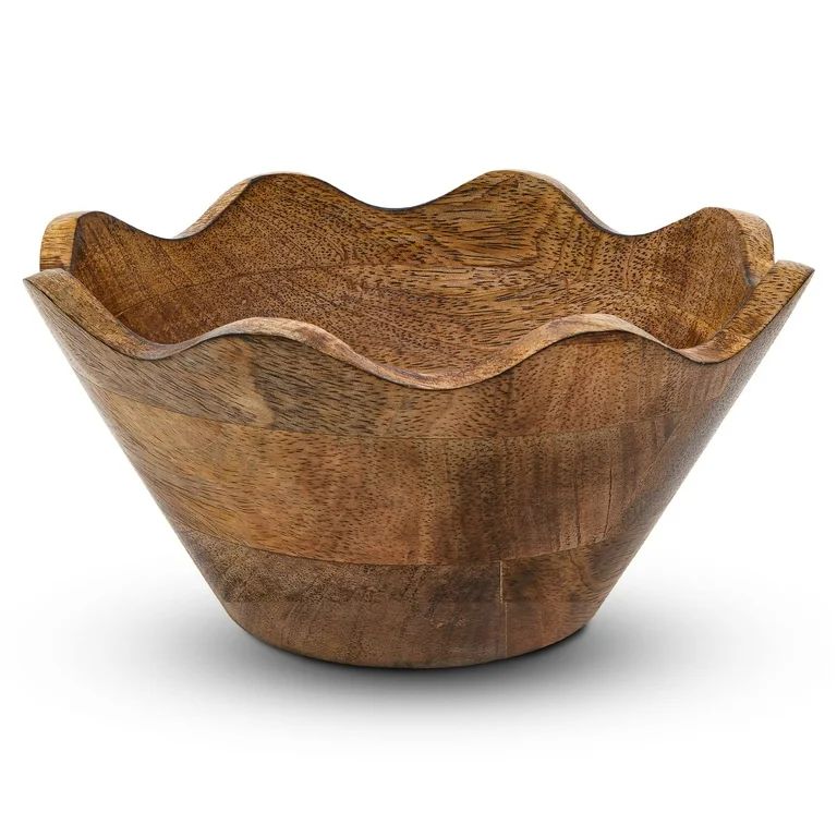 Mela Artisans Wooden Scalloped Bowl, Rustic Ruffle Decorative Bowl, Small, 8” x 4” x 7”, Na... | Walmart (US)