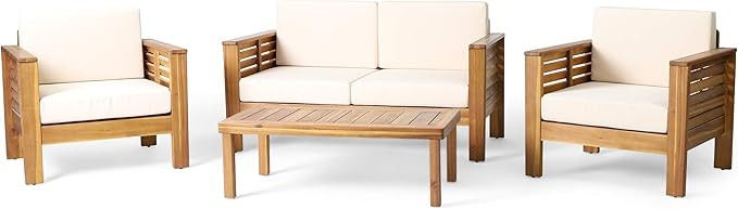 Christopher Knight Home Louver Chat Set, Teak + Cream | Amazon (US)