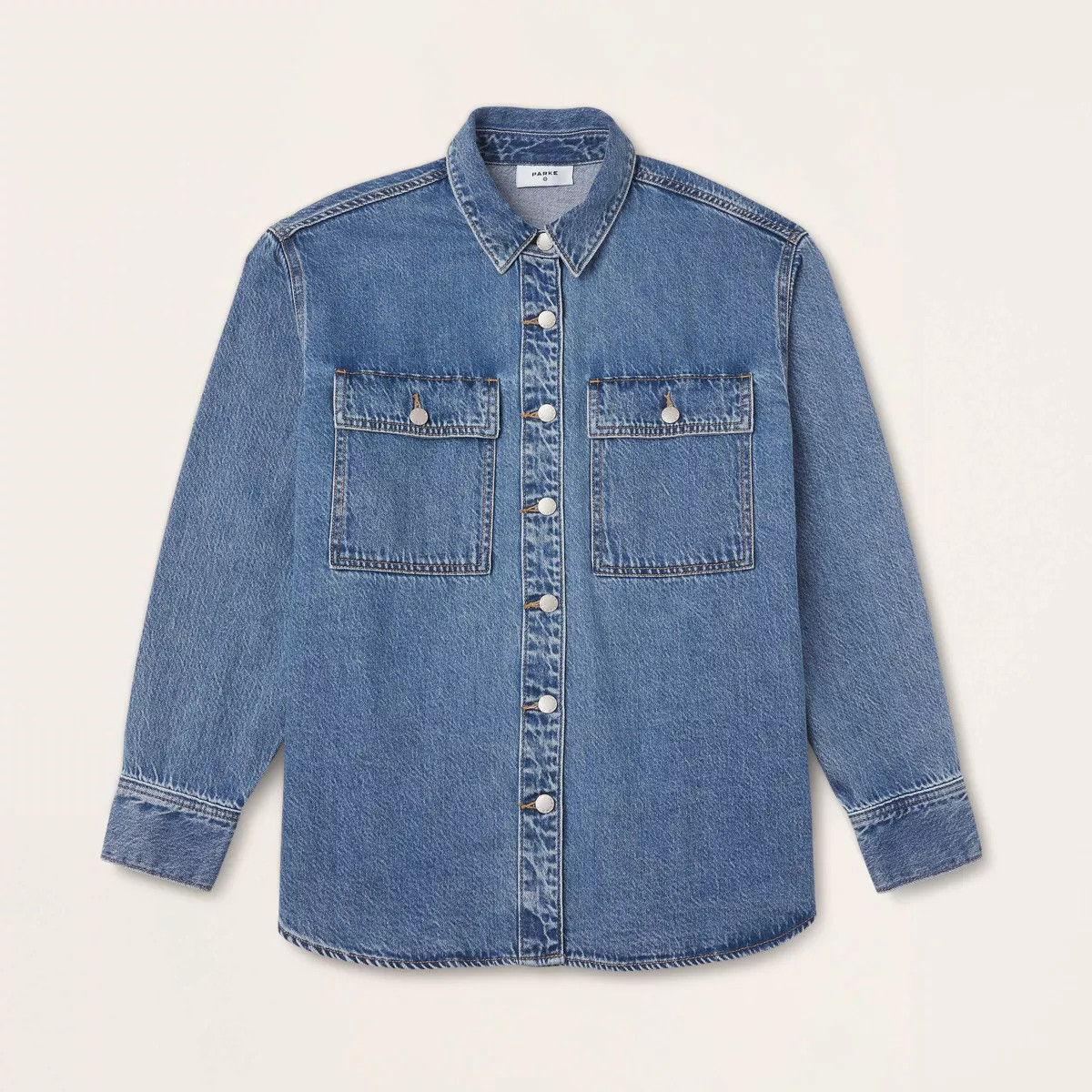 Women's Long Sleeve Denim Shacket - Parke x Target Medium Wash S | Target