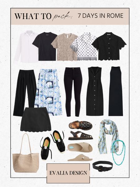 What to pack for a 7 day trip to Rome, Italy: Neutral colored staples paired with colorful accents | Mix & Match = Day to Night | Linen Pants, Skinny Jeans, Midi Skirt, Linen Skirt, Dresses, Tops, Sneakers, Fisherman Sandals, Bag, Scarf, Necklacee

#LTKtravel #LTKeurope #LTKstyletip