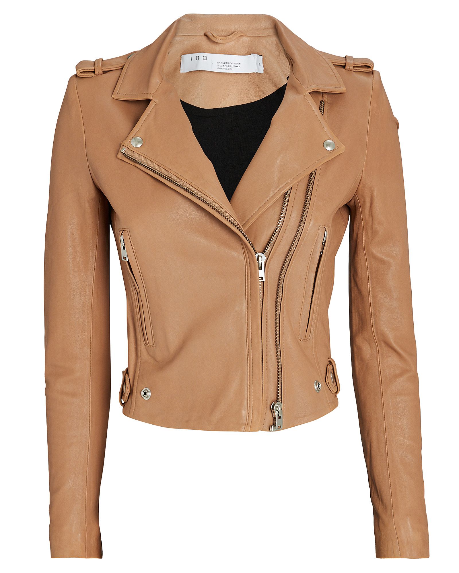 IRO Dylan Cropped Leather Moto Jacket, Brown 40 | INTERMIX
