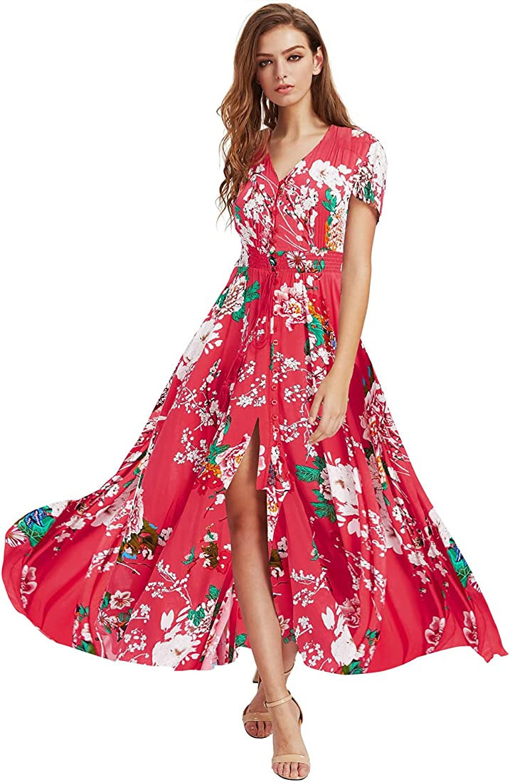 Milumia Women Button Up Floral Print Party Split Flowy Maxi Dress | Amazon (US)