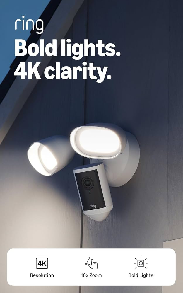 Ring Floodlight Cam 4K Pro (newest model), Wired, Retinal 4K with wide-angle video, 10x Enhanced ... | Amazon (US)
