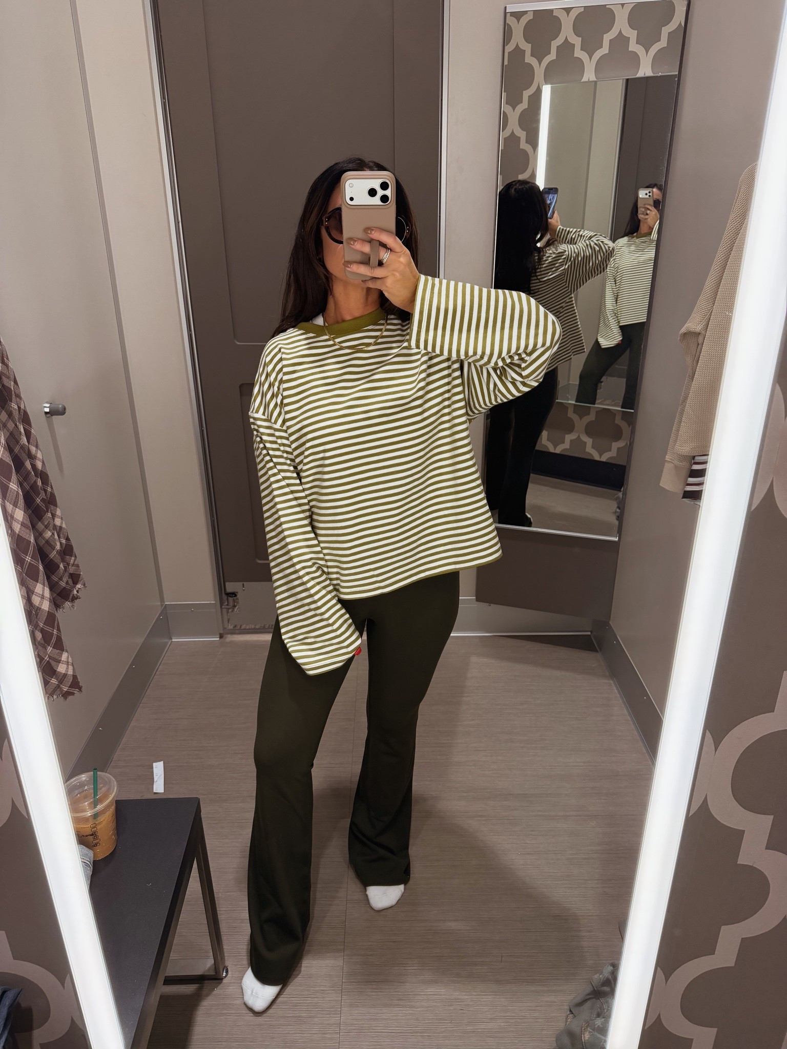 Oversized olive green striped long sleeve 🤌🏼🤍

#LTKdayinmylife #LTKootd #LTKgrwm