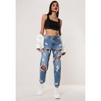Petite Blue Ripped Mom Jeans | Missguided (US & CA)