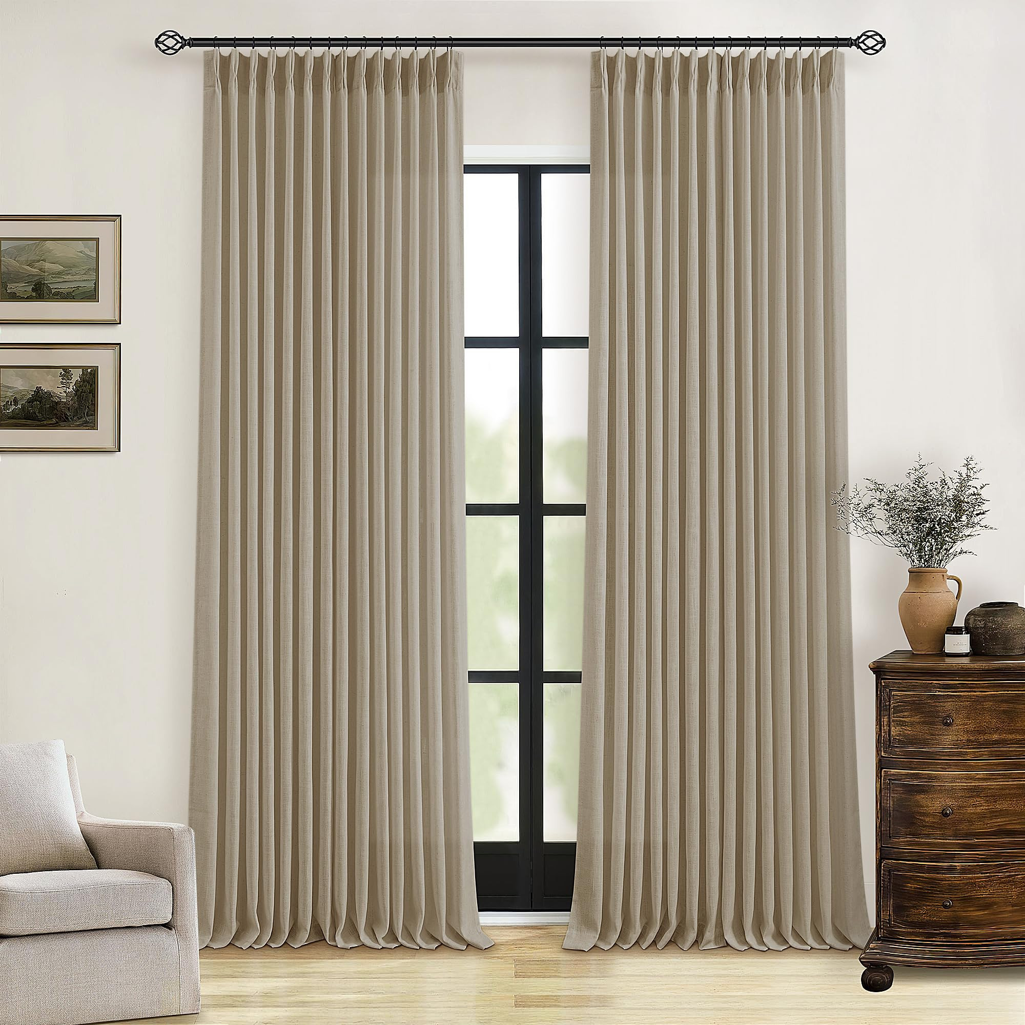 Pinch Pleated Linen Curtains 102 Inches Long 2 Panels Set for Living Room Bedroom Farmhouse Burla... | Amazon (US)