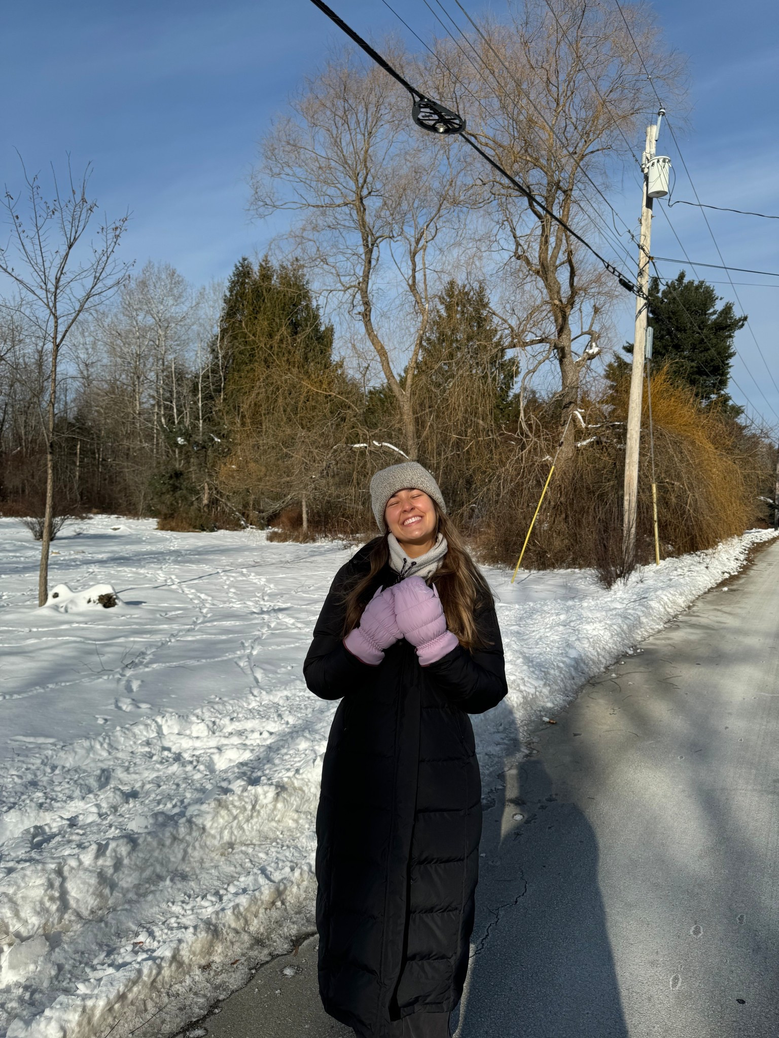 what I wear for my walks when it’s cold outside!! jacket is a small petite 
the neck gaitor is a game changer! 