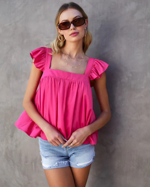 Halle Flutter Sleeve Babydoll Top - Fuchsia - FINAL SALE | VICI
