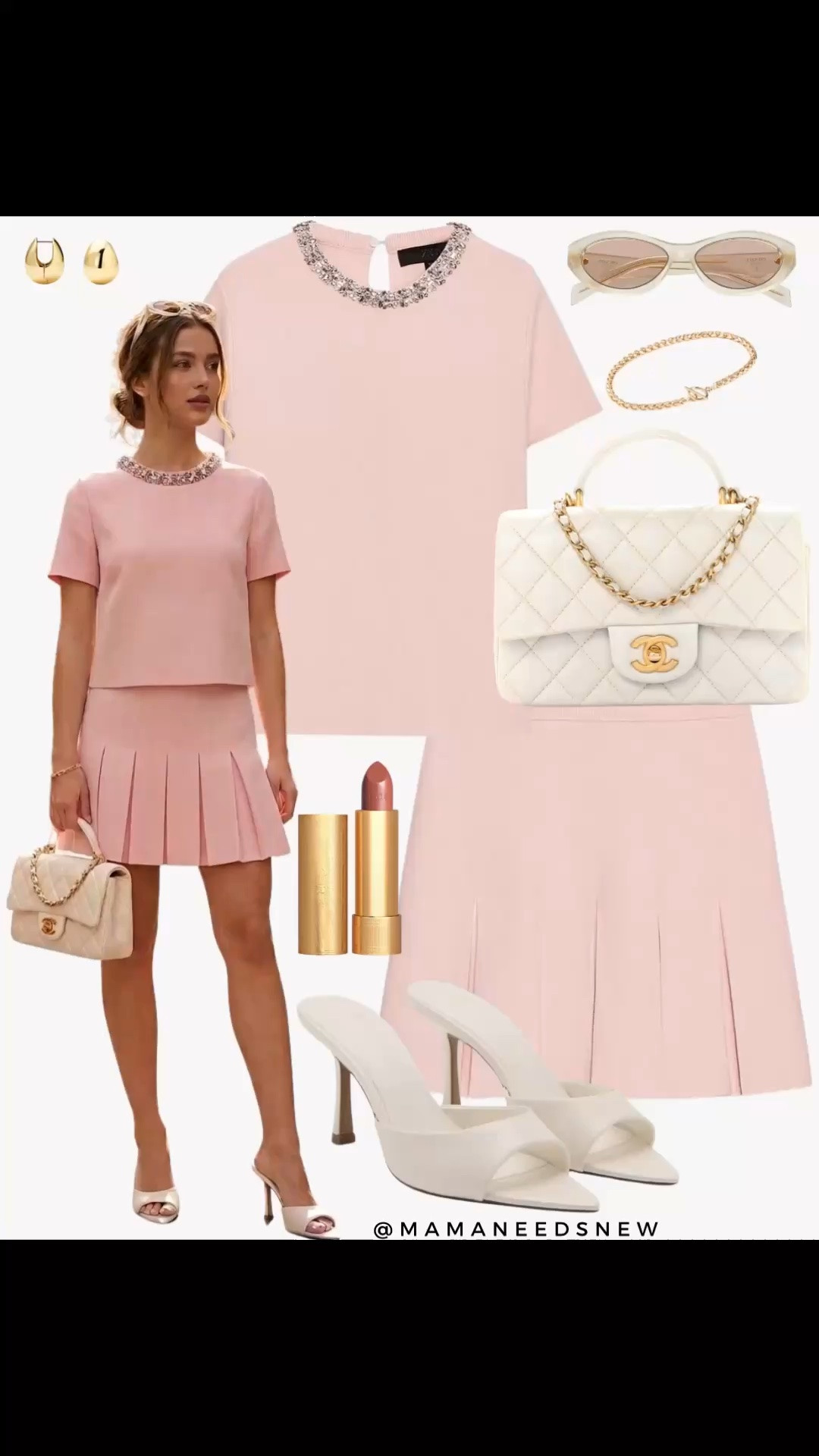 A late spring to summer outfit with a matching knit jewel top, pleated skirt set, top handle / shoulder bag, heels 🩷🤍

#LTKootd #LTKSeasonal #LTKSaleAlert