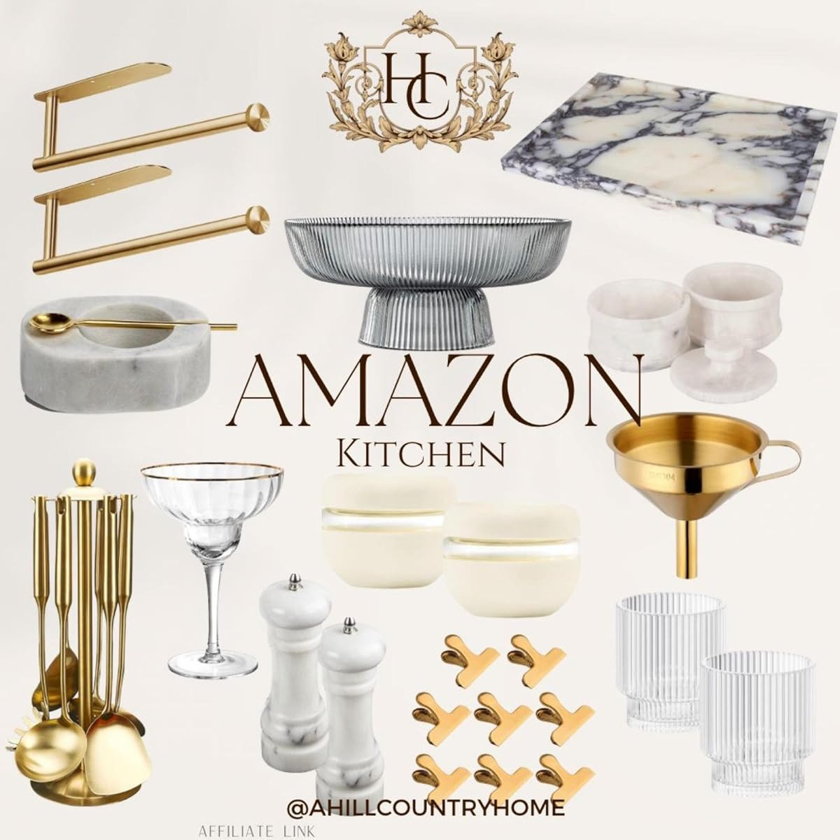 Gold Kitchen Utensils Set with Stand – 7 Piece 304 Stainless Steel Brass Cooking Tools with Rot... | Amazon (US)