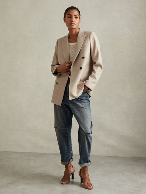 Petite Wool Blend Double Breasted Blazer in Neutral | Reiss UK