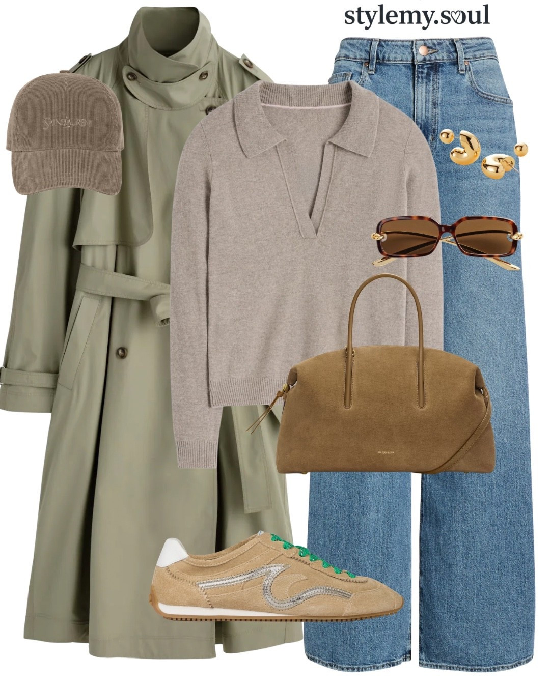Trench cost, jeans, sneakers, suede bag, polo sweater, cap, autumn look

#LTKmidsize #LTKstyletip #LTKFashionMonth