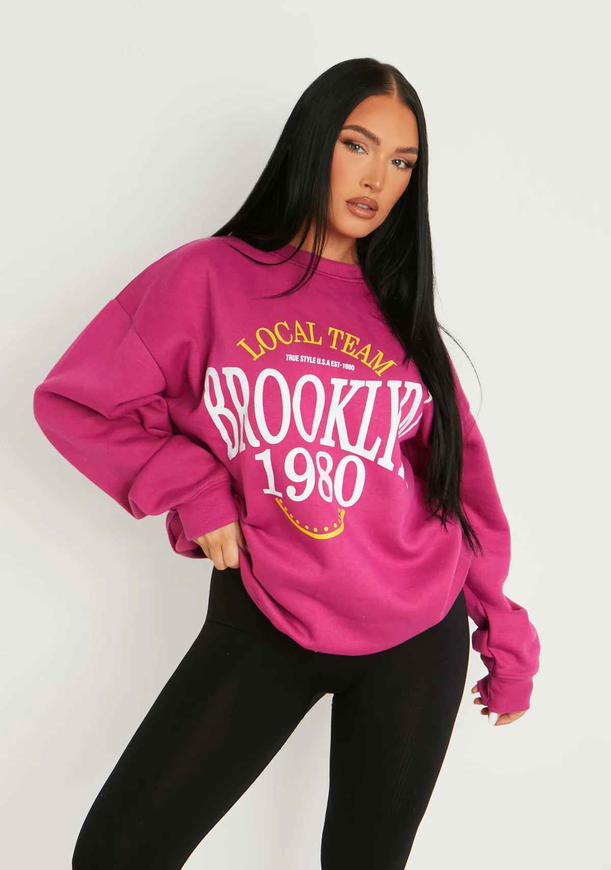 Genevieve Pink Brooklyn Graphic Sweatshirt | Women's Loungewear | MissyEmpire | Missy Empire | Missy Empire (UK)