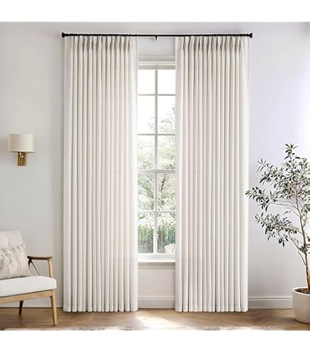 Natural Linen Pinch Pleated Curtains 120 Inches Long for Living Room Pleated Drapes Hooks Back Ta... | Amazon (US)
