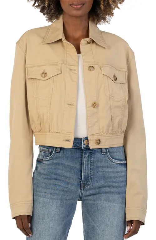 KUT from the Kloth Rumi Crop Denim Trucker Jacket in Khaki at Nordstrom, Size Small | Nordstrom