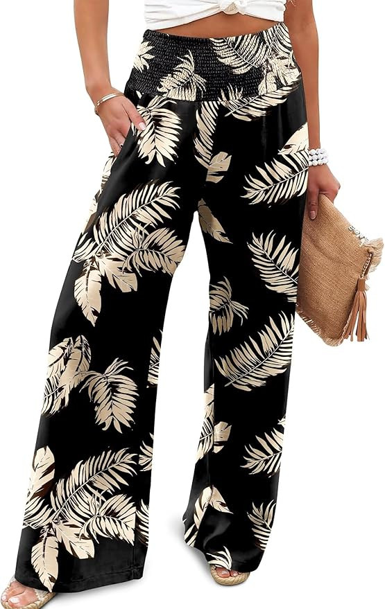 JZC Women's Palazzo Lounge Pants Casual Wide Leg Pants High Waist Flowy Toursers with Pockets | Amazon (US)