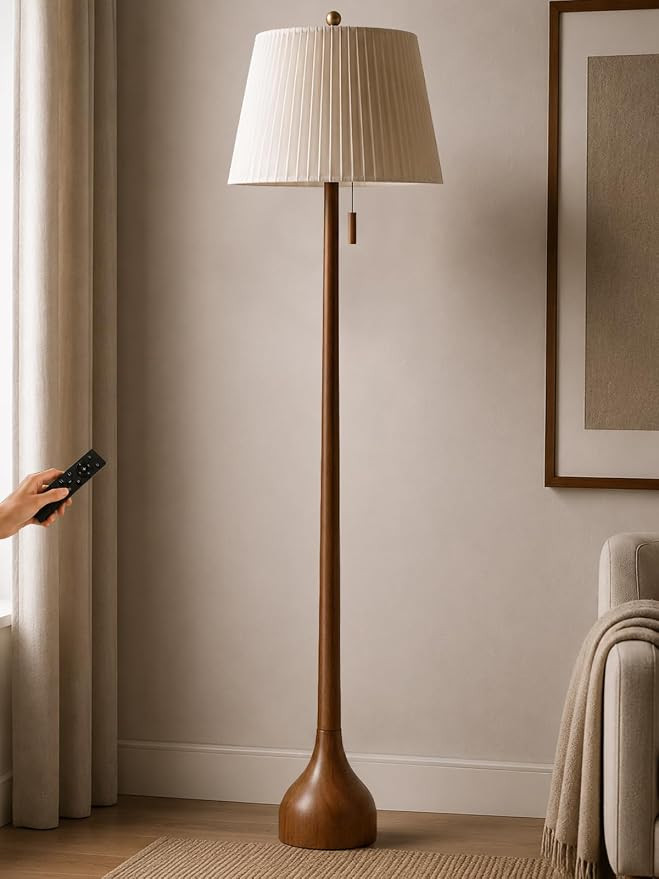 MOFFE Mid Century Modern Real Wood Floor Lamp with Remote, 2 Shades | 65" Tall, Sculptural Teardr... | Amazon (US)
