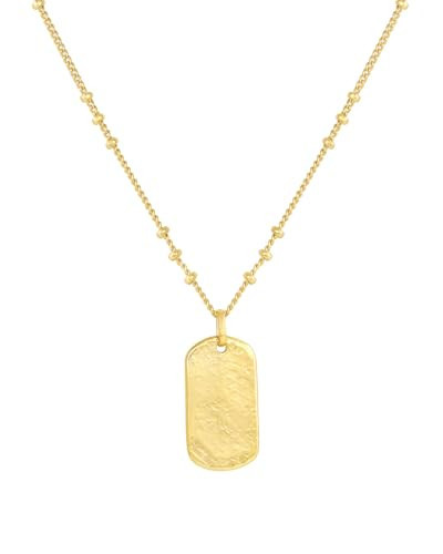 gorjana - Griffin Dog Tag Necklace 19 inch - 18k Gold Plated or Silver Plated - Spring Ring Closure, Cross-Hatched Texture - Lightweight and Perfect for Layering - Long-Lasting | Amazon (US)