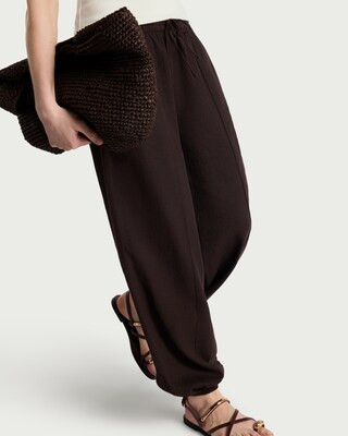 F&F Linen Rich Balloon Leg Drawstring Trousers in Chocolate | Tesco F&F