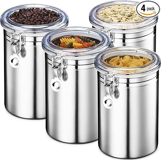 HOMEARRAY Stainless Steel Canister Set - Airtight Food Storage Canisters for Kitchen Counters, Te... | Amazon (US)