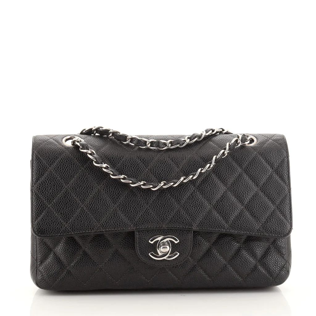 Chanel Vintage Classic Double Flap Bag Quilted Caviar Medium Black 1246031 | Rebag