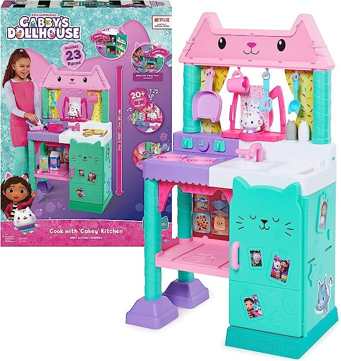 Gabby's Dollhouse, Cakey Kitchen Set for Kids with Play Kitchen Accessories, Play Food, Sounds, M... | Amazon (US)