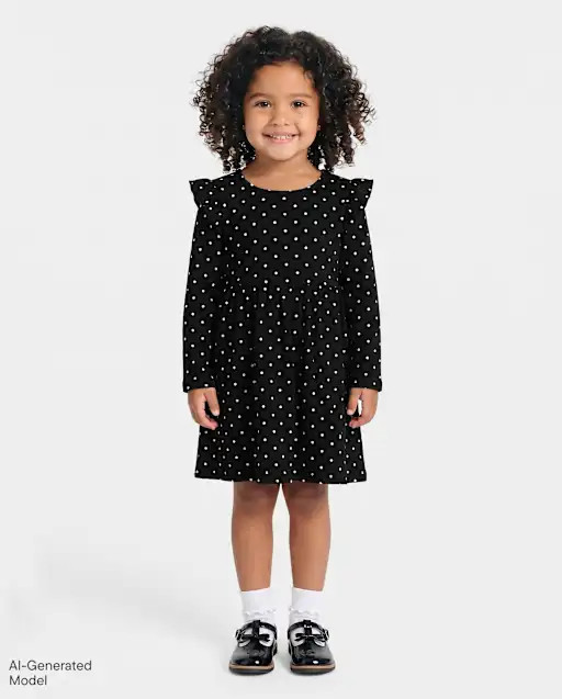 Baby And Toddler Girls Polka Dot Flutter Dress - Black | The Children's Place
